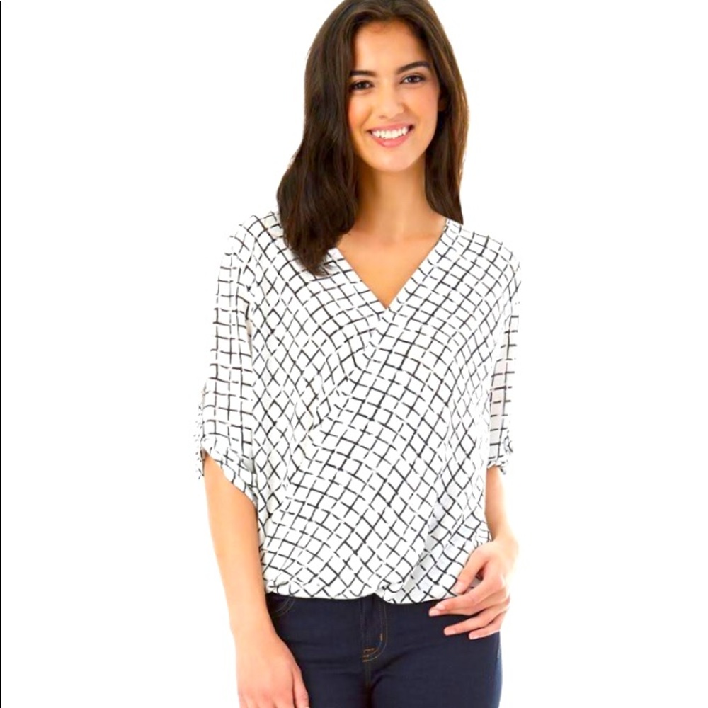 iZ BYER High-Low Black and White Chiffon Blouse